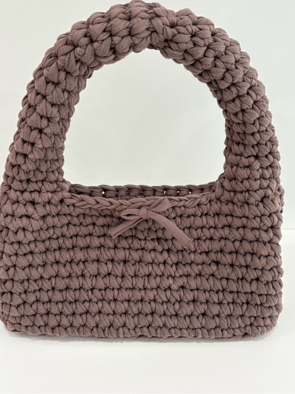 Handmade Chunky Crochet Handbag – Artisan Crafted Taupe Brown NWOT